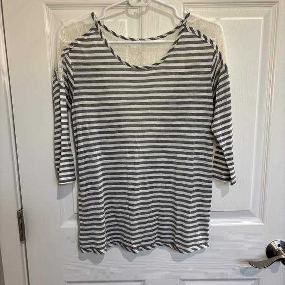 BCBG gray lace striped shirt - Picture 1 of 6